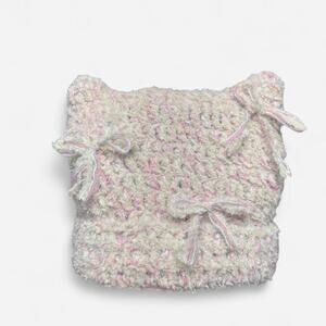 Handmade Crochet Cat Ear Beanie with Bows